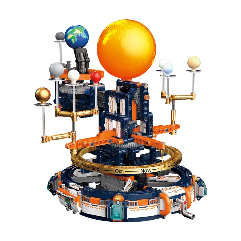 "Space exploration eight planets solar system earth and moon rotation electric model building block children's kit toy"