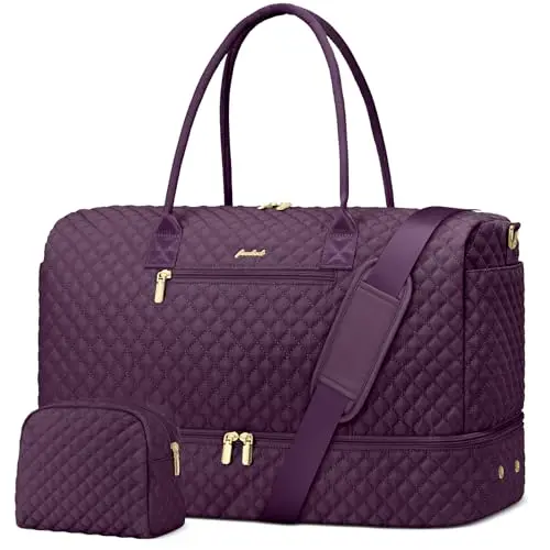 

Travel Duffle Weekender Bags for Women - Carry on Overnight with Shoe Compartment Duffle Bag Hospital Bag Dark Purple