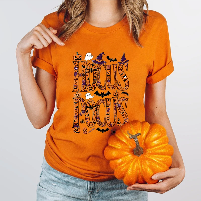 Hot Halloween Hocus Pocus Print Short Sleeve T Shirts Women Casual Shirts Summer Unisex Crew Neck T-Shirts