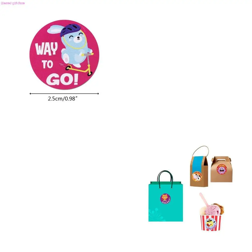 D0JC 500Pcs/Roll Reward Stickers Animal Student Motivation Encouragement Sticker