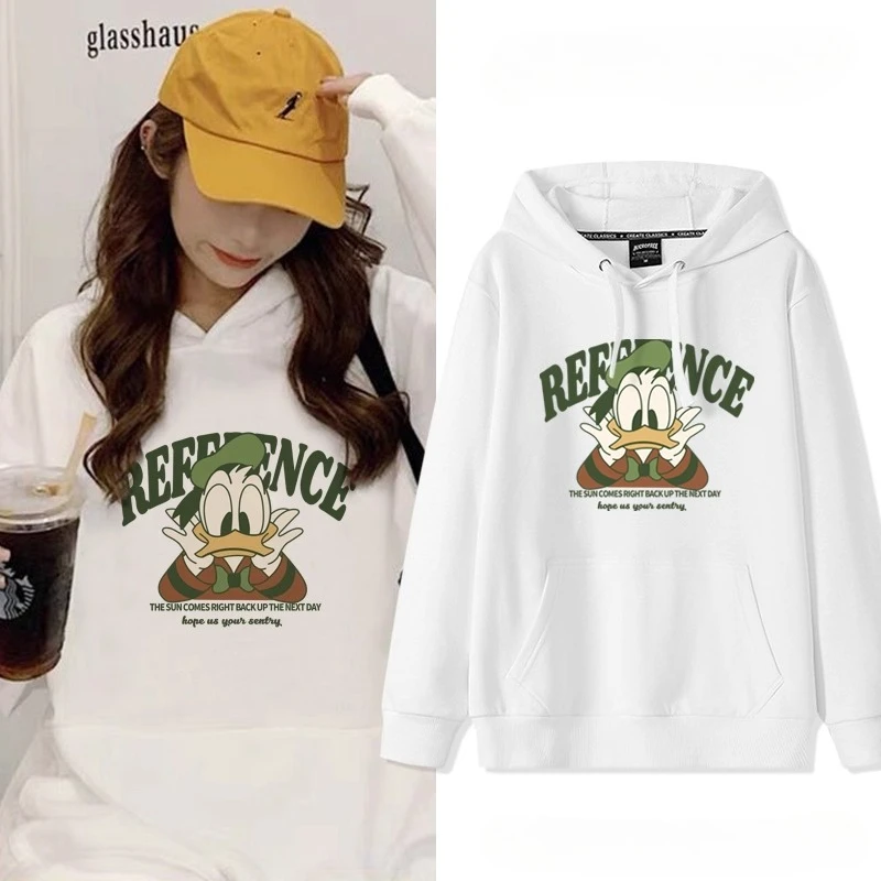 

Винтажный белый свитер с капюшоном «Дональд Дак», женский осенне-зимний американский трендовый бренд, модная трендовая куртка в гонконгском стиле