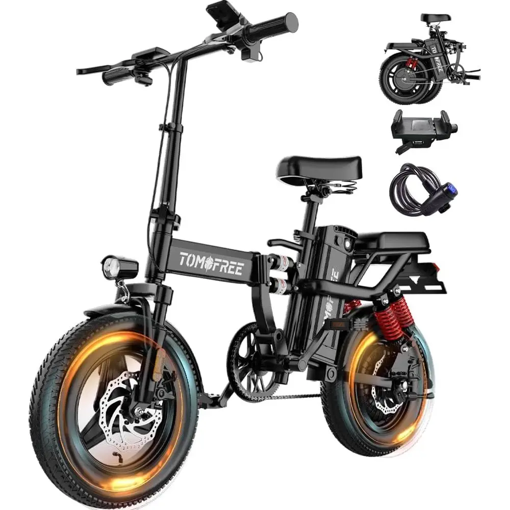 

750W Peak Power 48V 20AH Removable Battery Electric Bike, 20-25MPH, 14''x2.1'' Tires, 25-35miles PAS, 200lbs Capacity