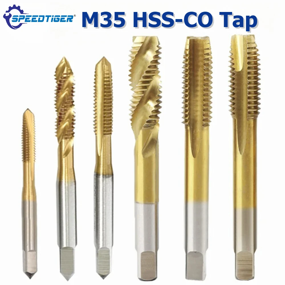 M35 HSS-CO Cobalt Tap Titanium Plated Spiral/Straight Flute Tap Machine Thread for MetalM2 M3 M4 M5 M6 M8 M10 M12 M14 M16 M20