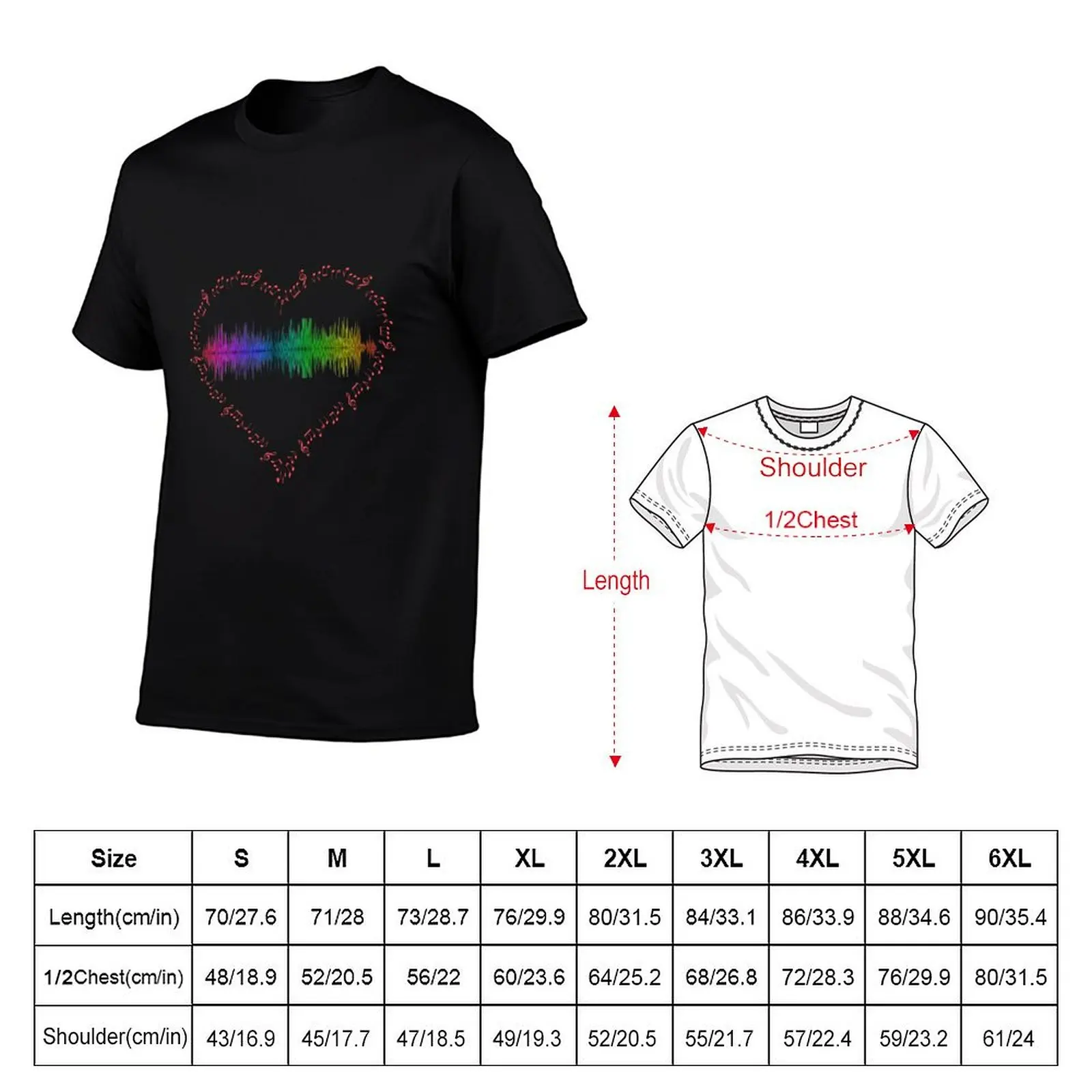Heart shape musical notes with sound wave inside T-Shirt Basic Solid Color Short Sleeve T-Shirt