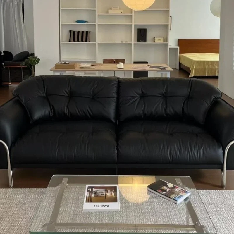 Second-hand black swan cloud leather sofa Bauhaus living room small apartment stainless steel vintage inline three-seater