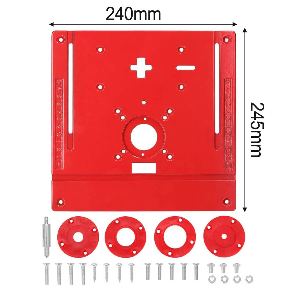 Woodworking Trimmer Router Insert Plate Red Flip Base Kit With 4 Insert Rings Screws Nuts For Diy Router Table Milling
