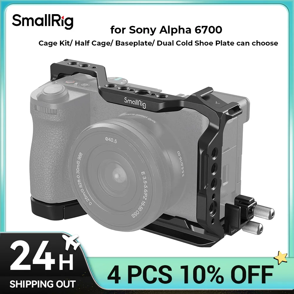 SmallRig Cage Kit / Half Cage / Baseplate / Dual Cold Shoe Mount Plate / for Sony Alpha 6700 With Multiple Mounting Points A6700