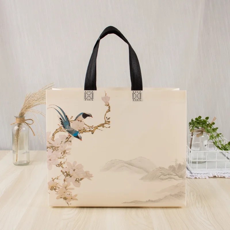 Non-woven Clothing Bags Convenient Portable Color Printing Advertising Bags Small Fresh Bird Ink Style Shopping Gift Bags