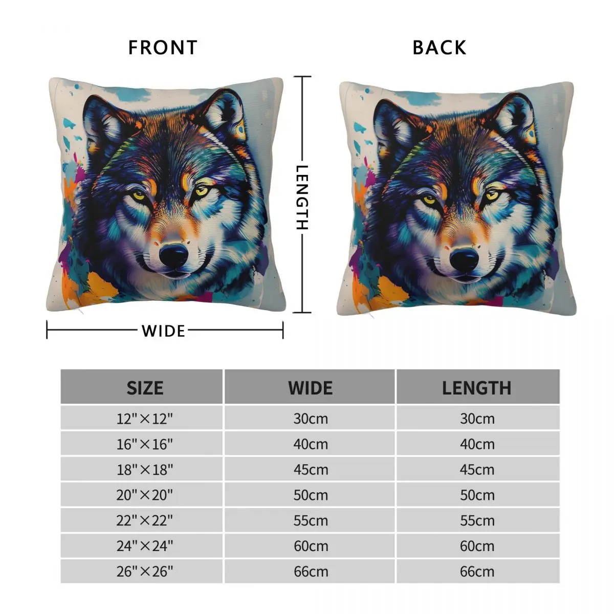 Wolf Watercolor Square Pillowcase Polyester Linen Velvet Pattern Zip Decor Bed Cushion Cover