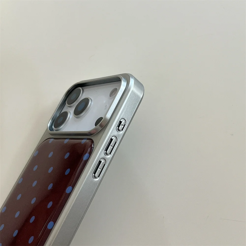 كوريا INS بسيط الأزرق البني البولكا نقطة الفضة جراب هاتف آيفون 17 13 14 15 برو ماكس 16 برو Fundas موضة غطاء مقاوم للصدمات #5
