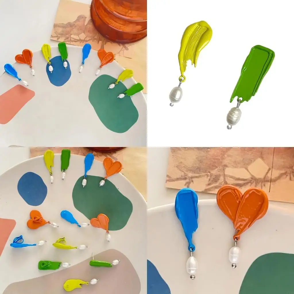Brushwork Earrings Oil Painting Effect Earrings Fashion Ear Studs for Enhancing Own at Gatherings and Art Shows