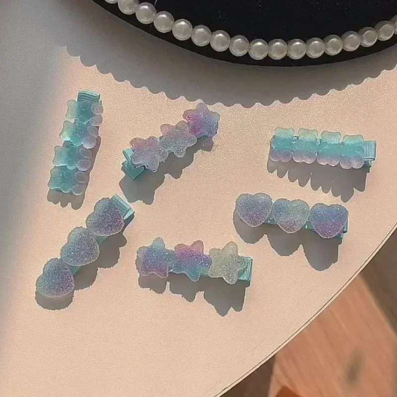 

Fashion Hair Accessories Blue Soft Candy Cute Gradient Color Star/love Heart/bear for Girls Sweet Side Hairpin Barrettes