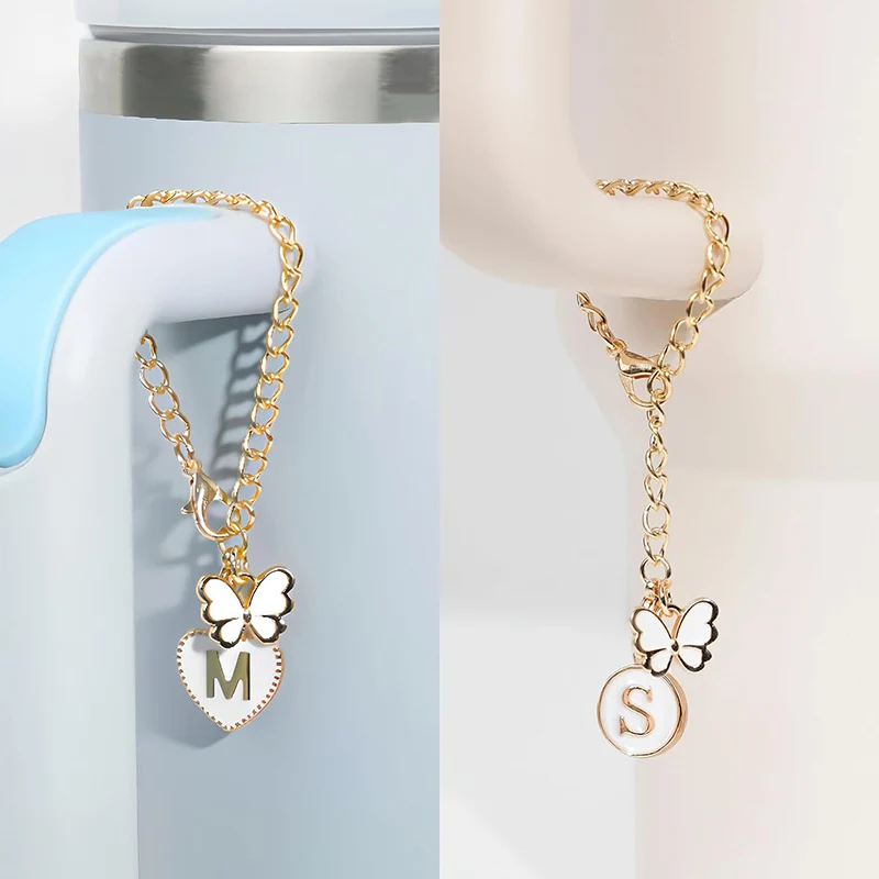 Schattige Vlinder Letter Tumbler Charme Ketting Voor Stanley Cups 30 & 40 Oz Kawaii Hanger Voor Thermos Cup Esthetische Accessoires 1Pc