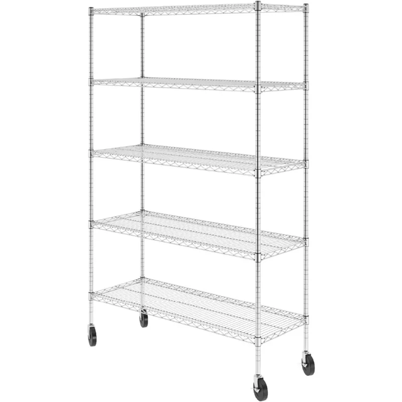 

SafeRacks NSF Certified Storage Shelves, Heavy Duty Steel Wire Shelving Unit with Wheels and Adjustable Feet, Used as Pantry