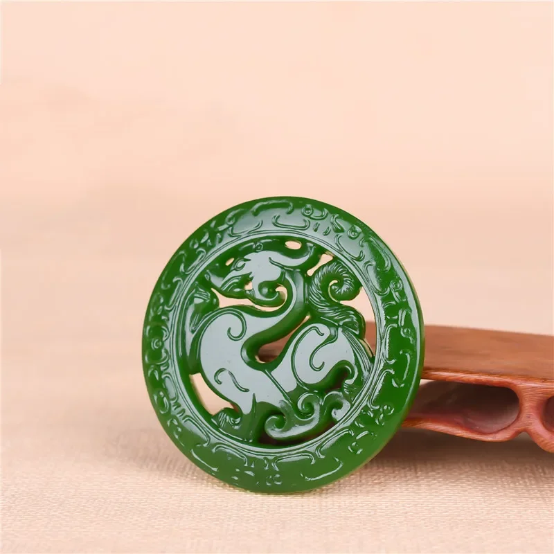 Chinese Green Jade Antique Dragon Jade Pendant Jewelry Lucky Exorcise Evil Spirits Amulet Pendant Jade Fine Jewelry