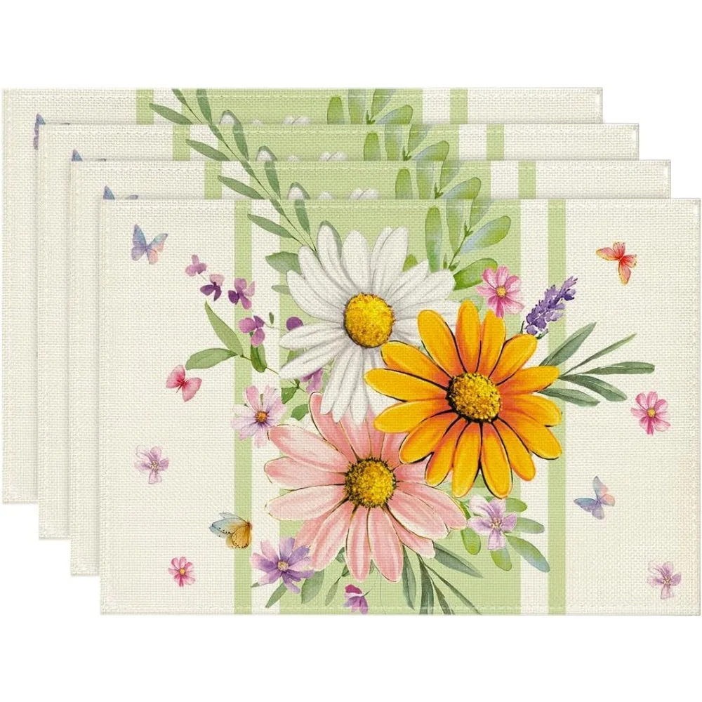 Daisy Leaf Spring Placemats Set Seasonal Summer Holiday Pastoral Table Mats for Party Kitchen Dining Decoration