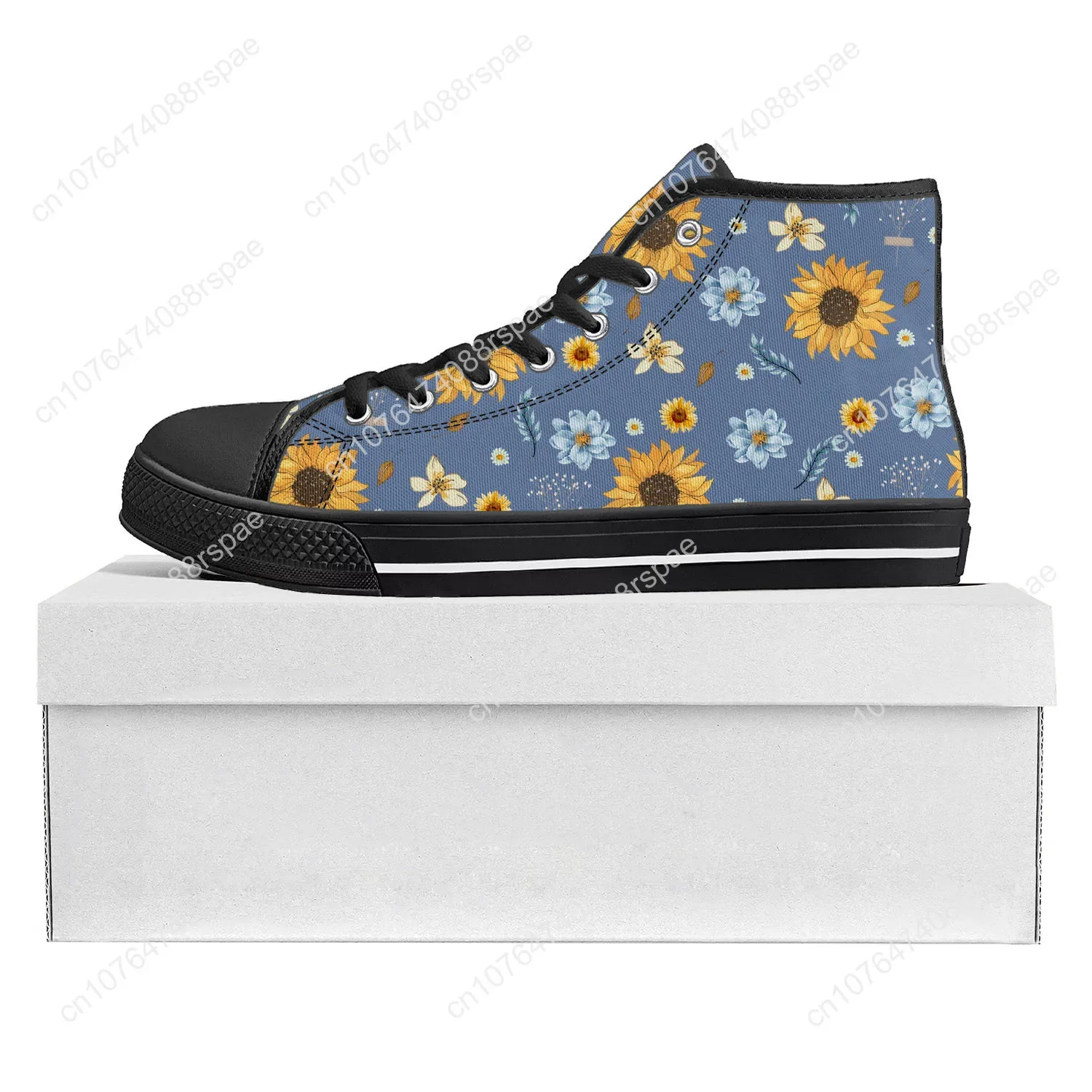 Tênis de lona masculino e feminino, flor amarela, girassol, alta qualidade, casual, sapatos de casal, sapato personalizado, preto, top, adolescente