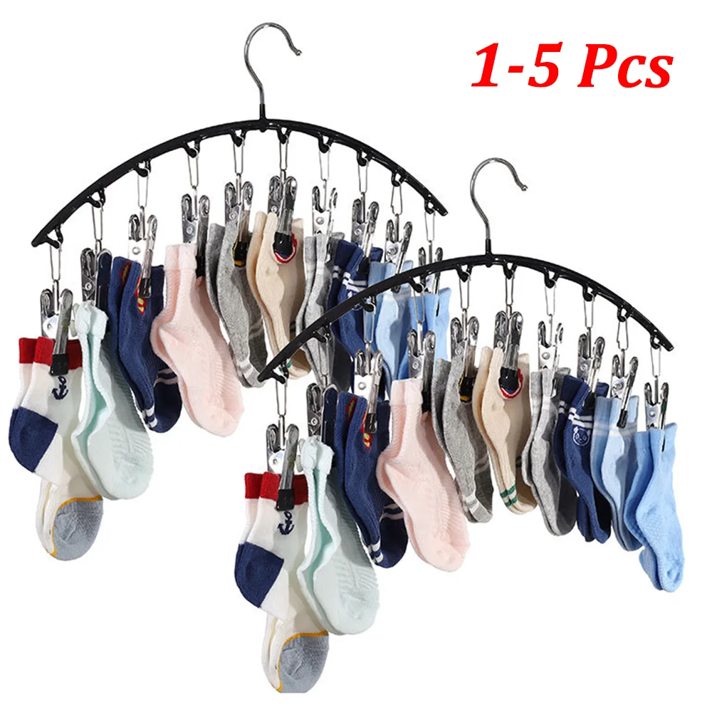 

1-5 PCS Heavy Duty 10-Clip Drying Rack, Windproof Sock & Underwear Hanger with Non-Slip Clips for Balcony Storage