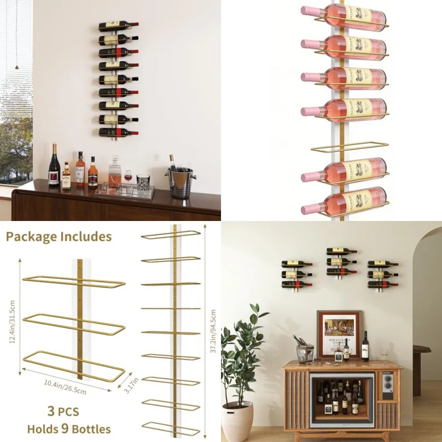 

Wine Rack Wall Mounted for 9 Wine Bottles, Wood Wine Racks for Wall, Wine Holder Wine Bottle Racks for Kitchen, Dining Room, Ba