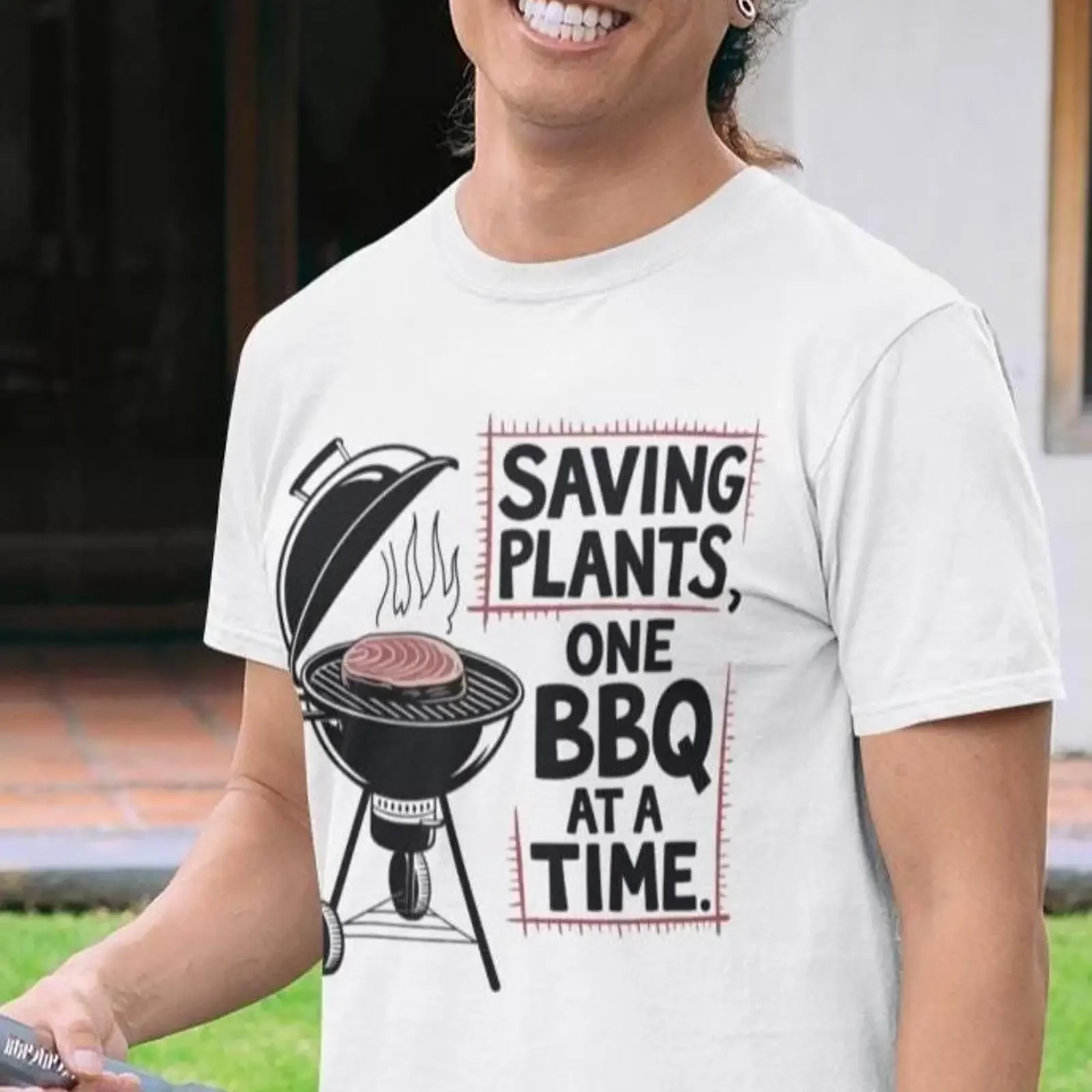 Saving Plants One BBQ At A Time Funny T shirt Grilling Dad Barbecue Pitmaster Father's Day Grill Master vintage Washed Slightly