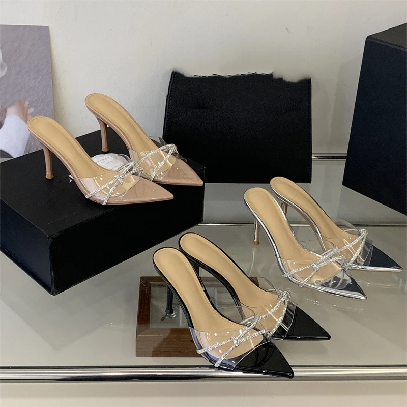 

New Summer Women's High-heeled Sandals, Open-toe, Transparent Rhinestone Stiletto Heels, Suitable for Outdoor Use.