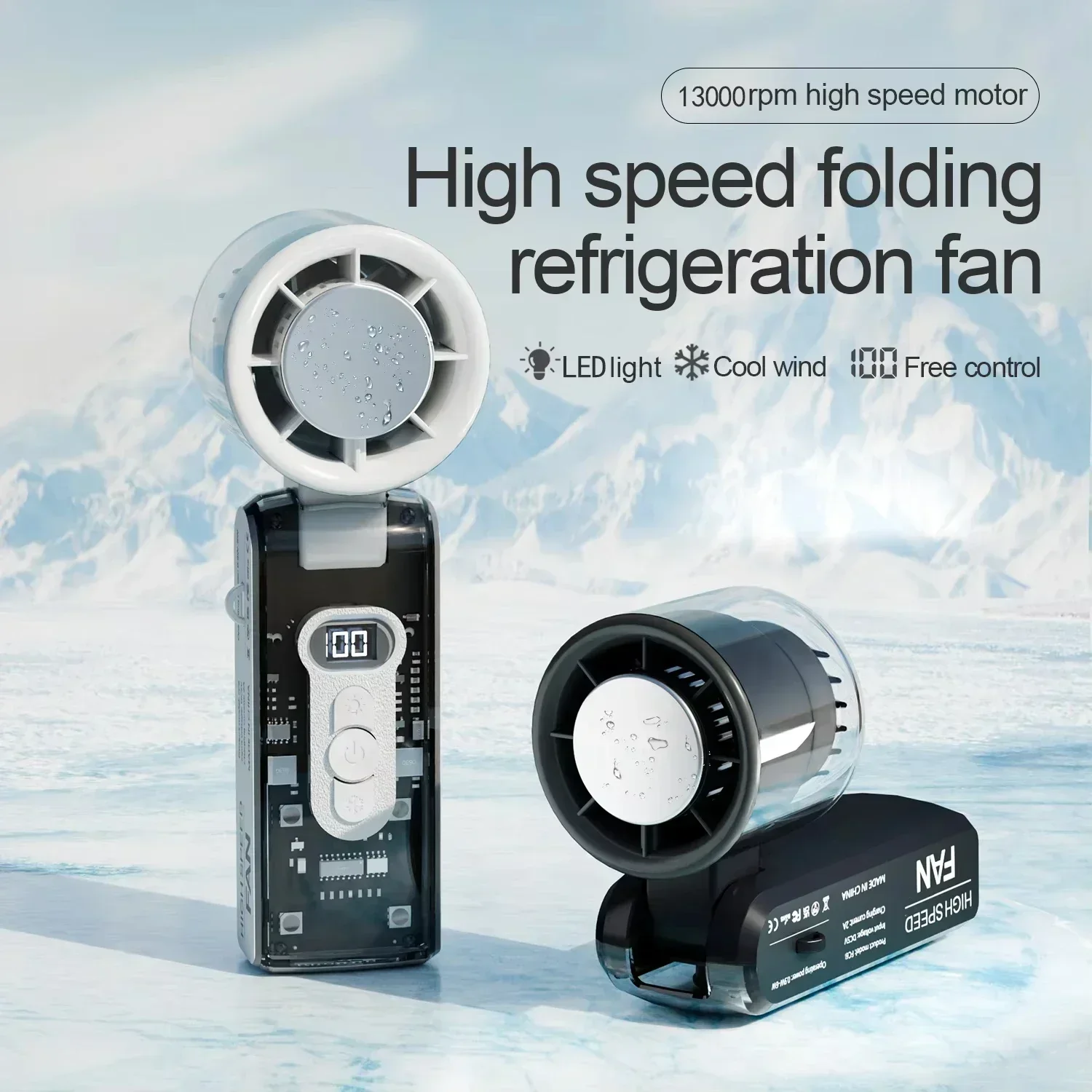 High Speed Folding Refrigeration Fan, Digital Display Mini Portable USB Charging Fan, High Wind Power Handheld Fan