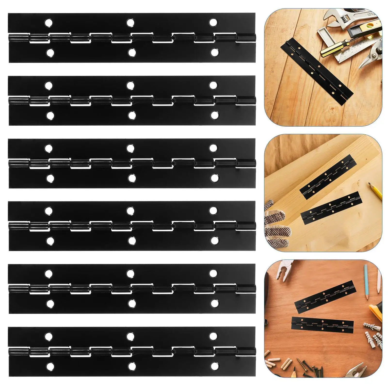 

6 Pcs Heavy Duty Continuous Stainless Steel Black Cabinet Furniture Hardware Door Piano Hinges For Outdoor Interior Small