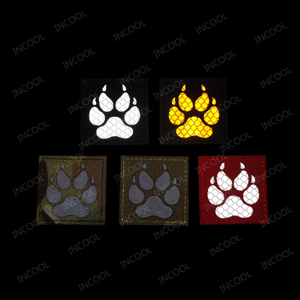 IR Reflective PVC Embroidery Patches Bear Claw Dog Paw Appliqued Patch For Clothing Hat Bag Jackets Backpack