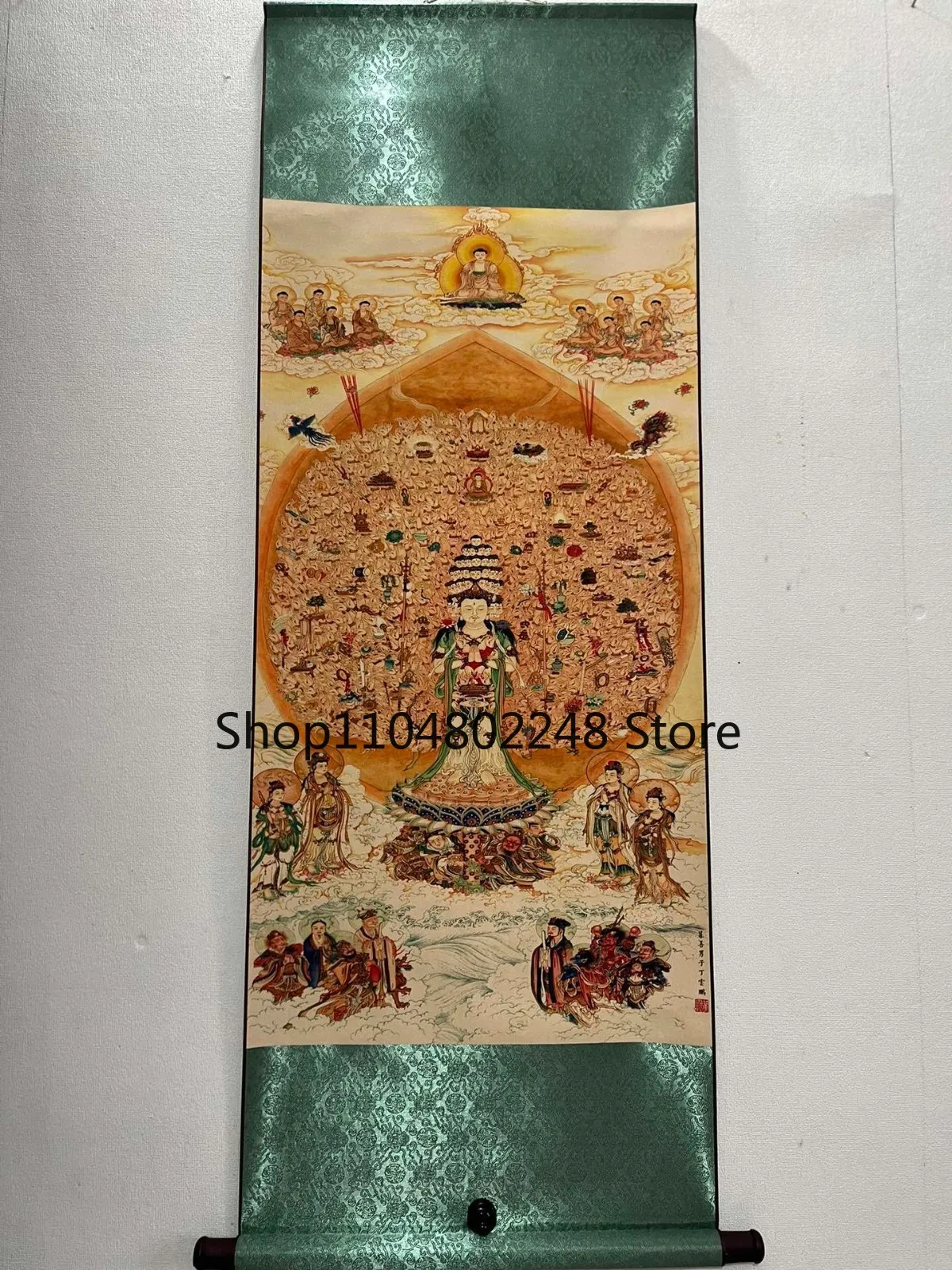 China Old Scroll Ding Yunpeng's watercolor painting Avalokitesvara statue