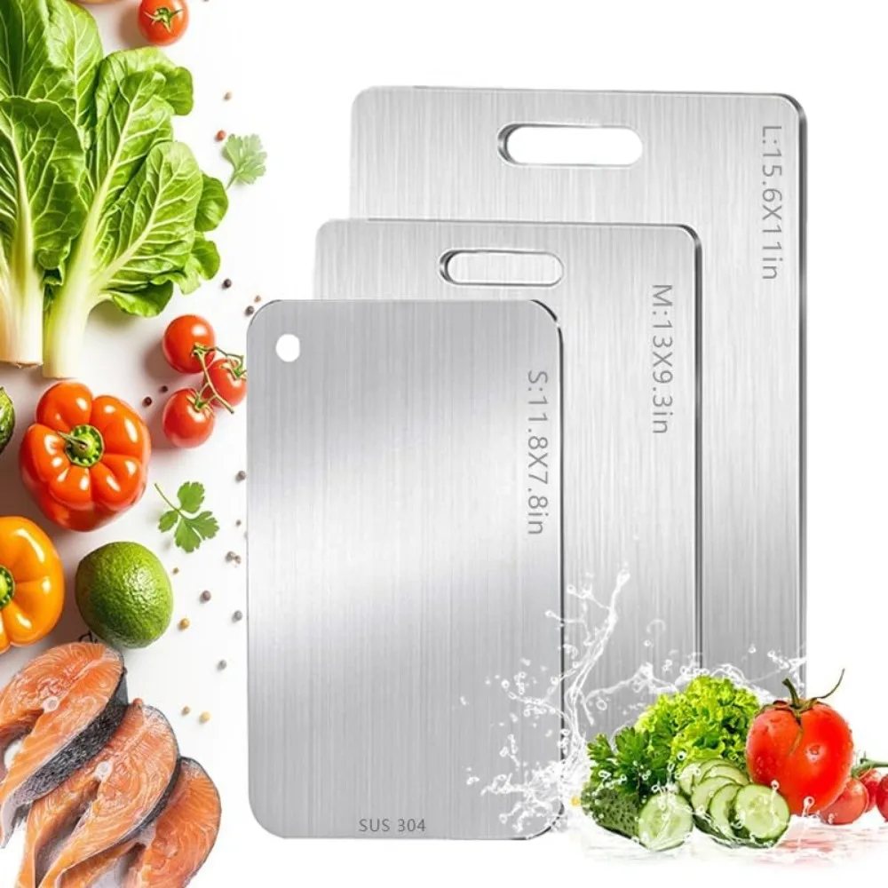 

Titanium Cutting Board Set of 3, Stainless Steel Cutting Boards, Non Toxic, Double-Sided Food Grade Chopping Board for Outdoor C
