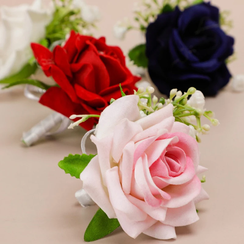 6PCS/set Rose Corsage Flower Boutonniere for Men Groom Prom Cocktail Party Artificial Flower Wedding Graduation Event Flower