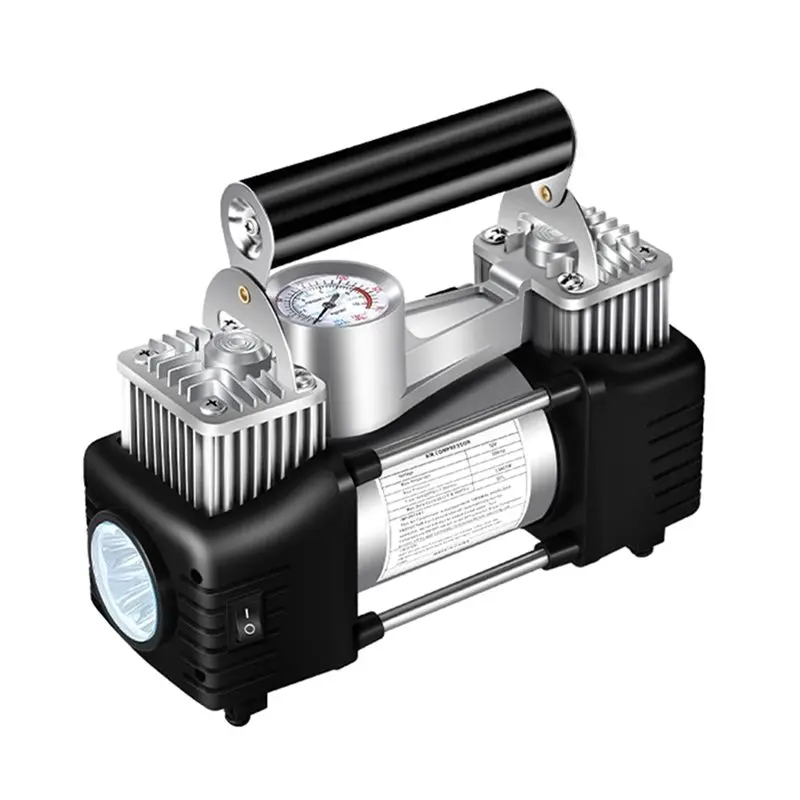 

Portable Car Inflatable Pump W/Lights 12V Electric Air Compressor Heavy Duty Double Cylinder Inflator
