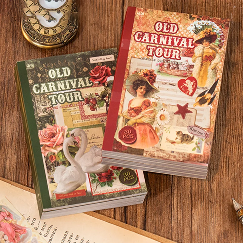 Mr. Paper 30pcs Vintage Sticker Book Old-Timey Amusement Park Tour Series Retro Theme Decal Collection Planner Journal Album Dec