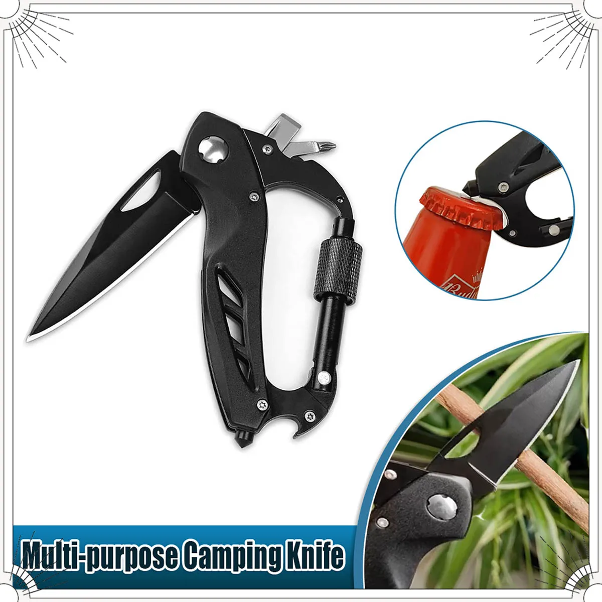 Multi-Purpose Folding Camping Knife 7 in 1 Outdoor Aluminum Multi-Functional Mountaineering Buckle Fast Hanging Handy Gadgets