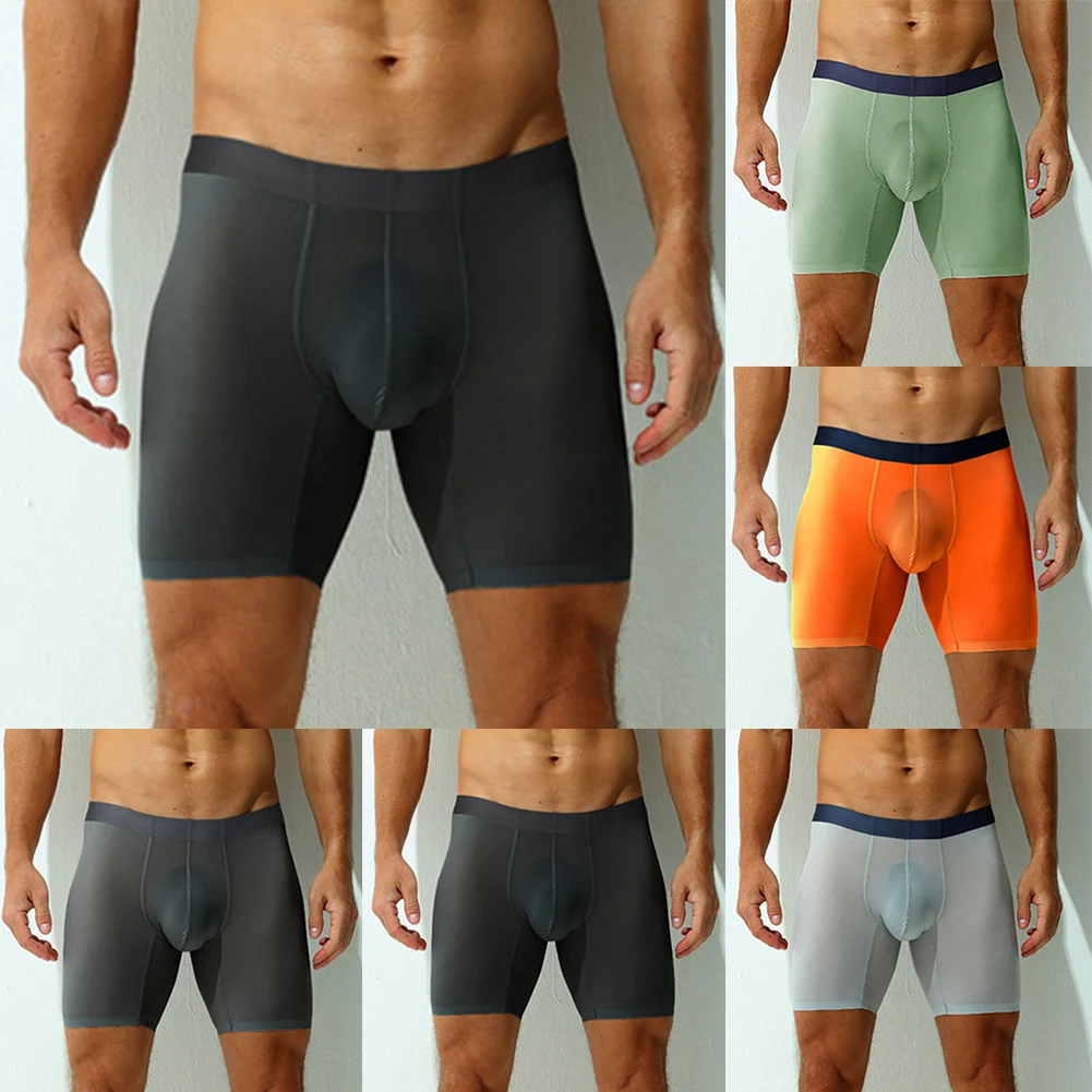 Sexy Men Underwear Middle Waist Shorts Panties Long Boxers Briefs Underpants Convex Pouch Knickers Man Running Lengthening Wear