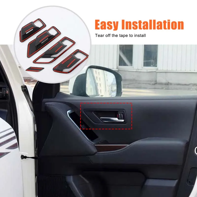 لـ 23+ تويوتا لاند كروزر LC300 إطار مقبض سحب داخلي، مقبض سحب داخلي إطار زخرفي ABS نمط ألياف الكربون 5 قطعة LHD