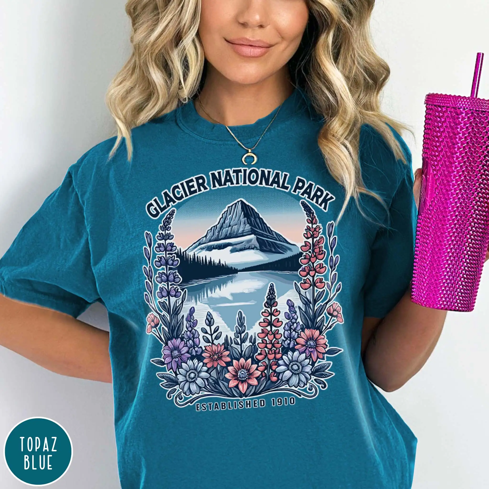 Glacier National Park T Shirt Montana Crewneck Parks For Her Hiking Granola Girl Aesthetic Wildflower