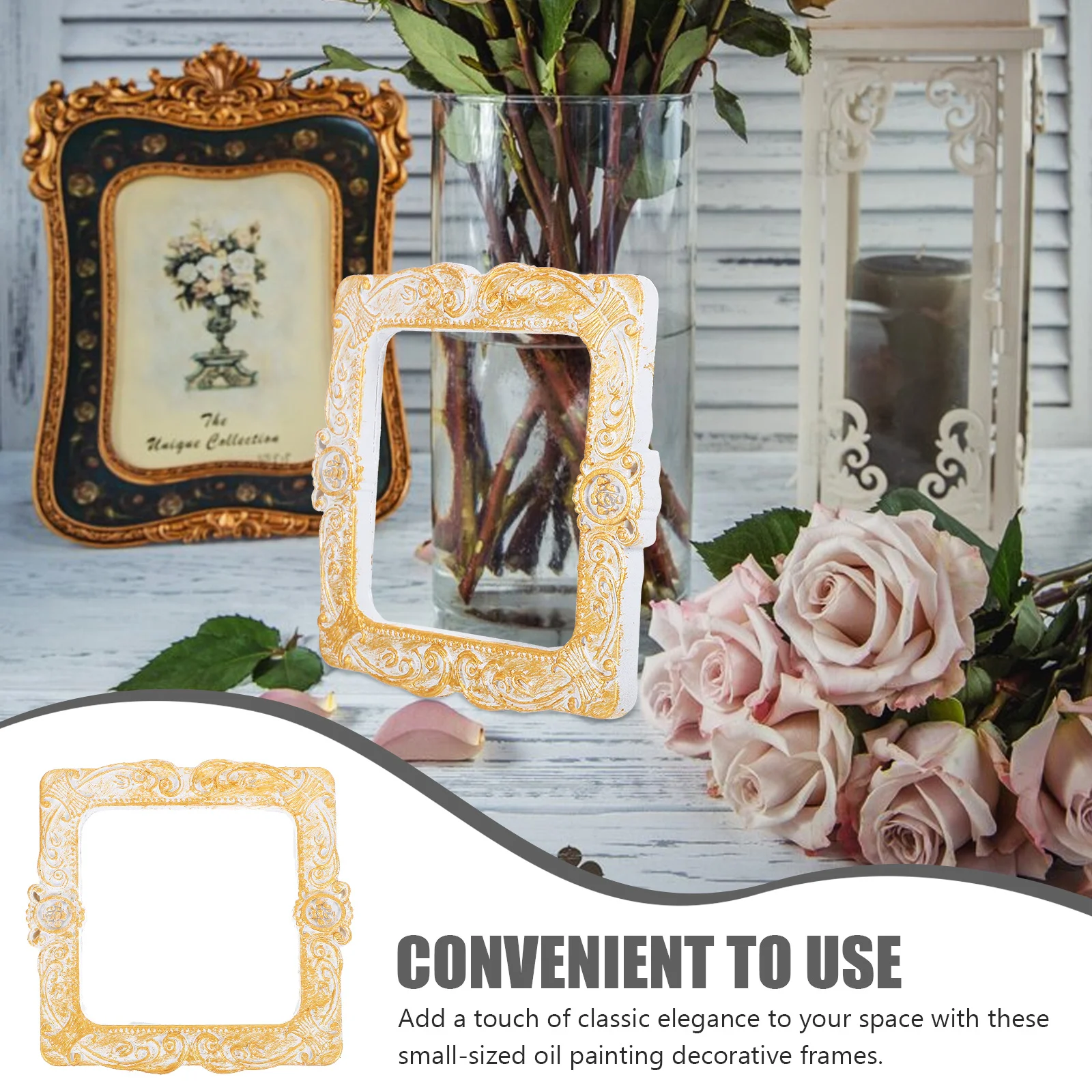

2Pcs Retro Resin Photo Frames Vintage Golden Frame for Artwork Display Small Family Picture Frame Picture Frames