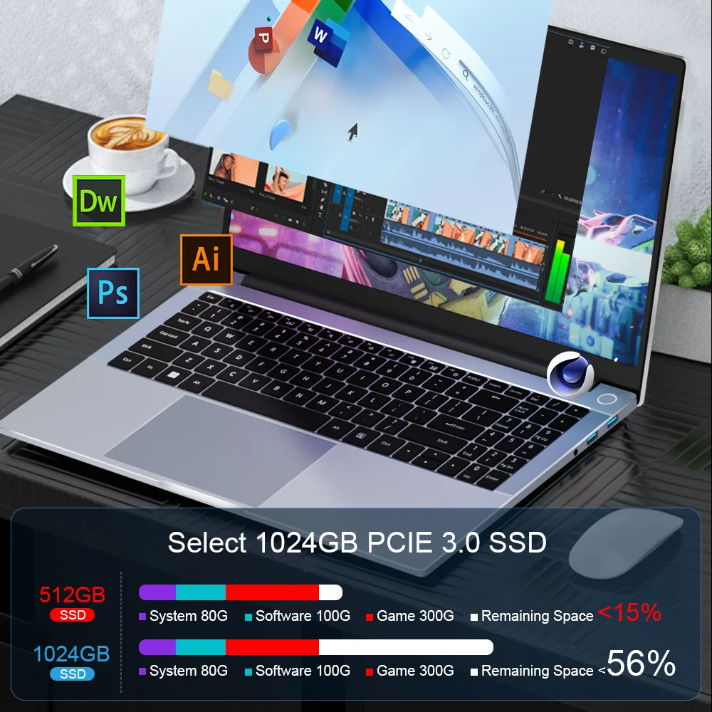 كمبيوتر محمول Ninkear A15 PRO AMD Ryzen ™   5 6600H حتى 4.5 جيجا هرتز 15.6 بوصة FHD IPS 32GB DDR5 1 تيرابايت SSD WIFI6 لوحة مفاتيح بإضاءة خلفية للكمبيوتر