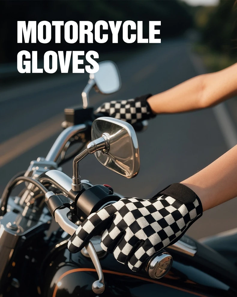 Retro Schachbrettmuster Motorradhandschuhe Touchscreen-fähig SBR Stoßdämpfer Atmungsaktiv Rutschfest Biker-Handschuhe für Männer und Frauen – Detail 2