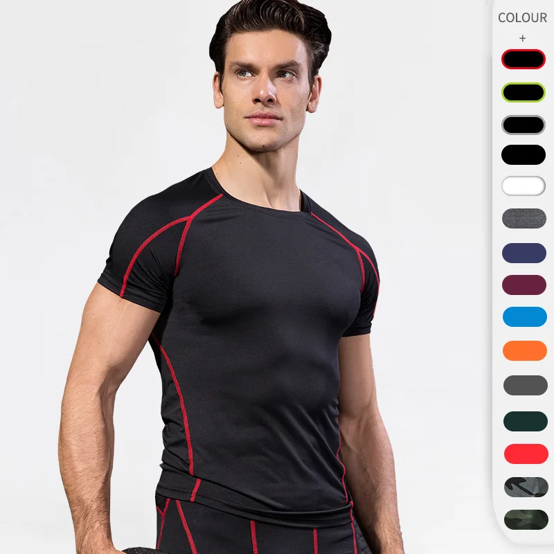

Men's PRO Tight-fitting Short-sleeved Fitness Sports Running Training Top Gym Workout Cycling T-shirts Quick-dry Fitness Homme