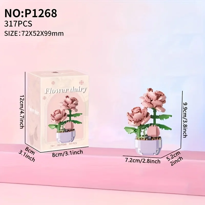 Mini Building Blocks Flower Pots Simulated Flowers and Plants Desktop Small Ornaments Assembled Toys Girls Gifts with nice price