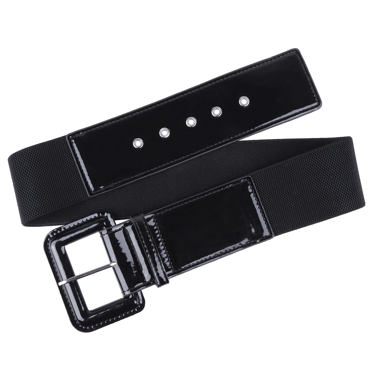 

Luxury Female Dress Belts Patent Leather Elastic Stretch Pin Buckle Black Elegant French Designer Adjustable Women Waist Belt