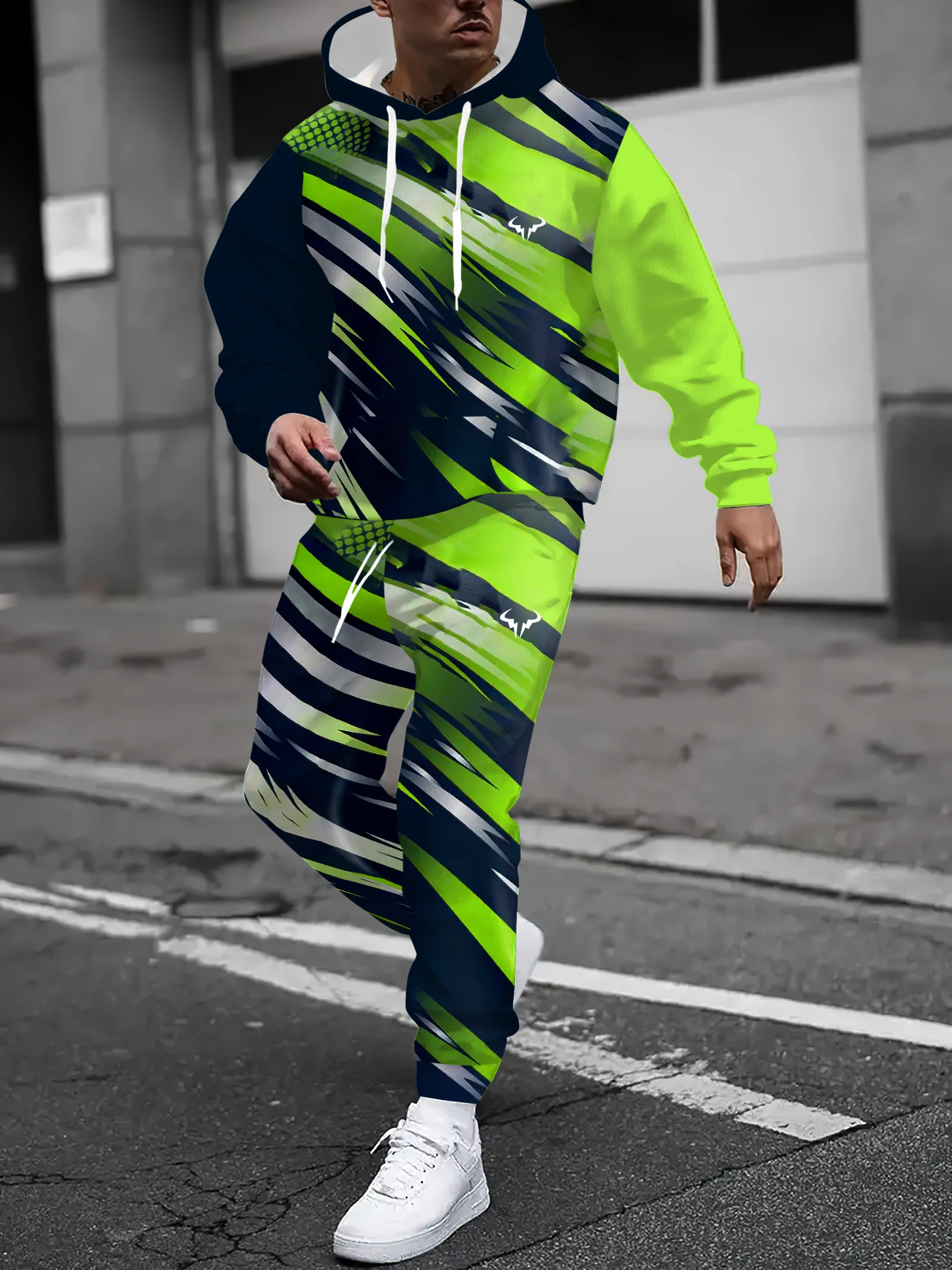 

2025 Spring and Autumn New Men's hoodie set casual roller skating 3D printed street men's wear