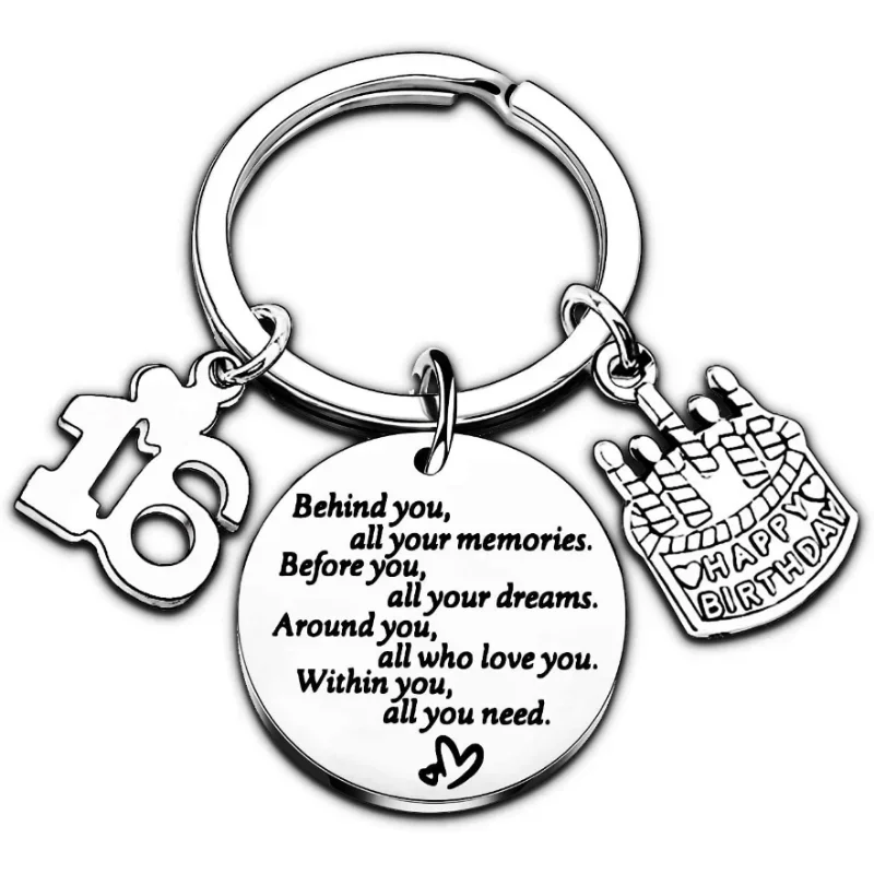 Stainless Steel Lettering High Quality Key Chain 18 12 20 30 Age Pendant Key Ring All Your Dreams Around You Birthday Present