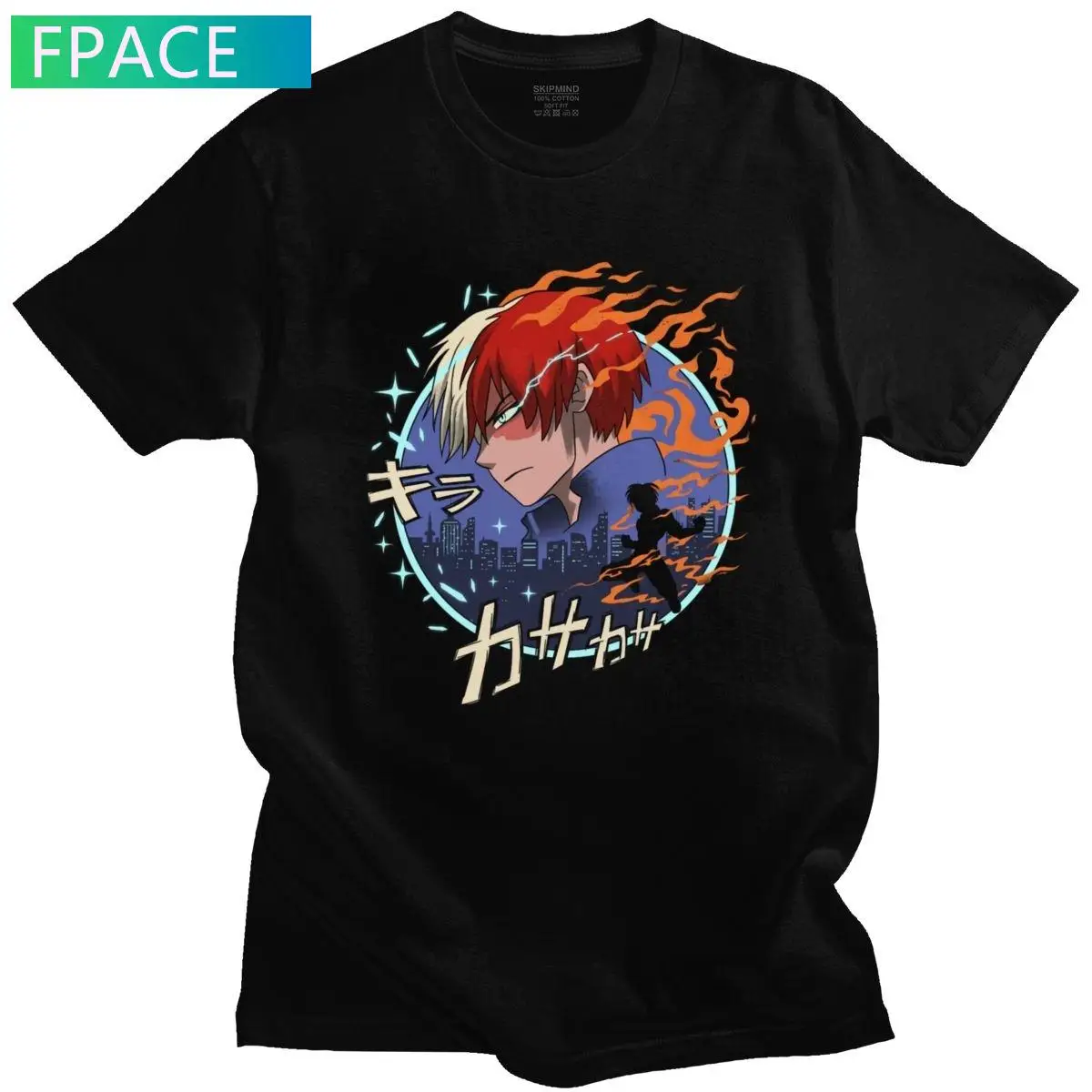 My Hero Academia Man T Shirt Cotton Fire And Ice Quirk Shoto Todoroki Tee Round Neck Short Sleeved Casual Tshirt Anime Clothes