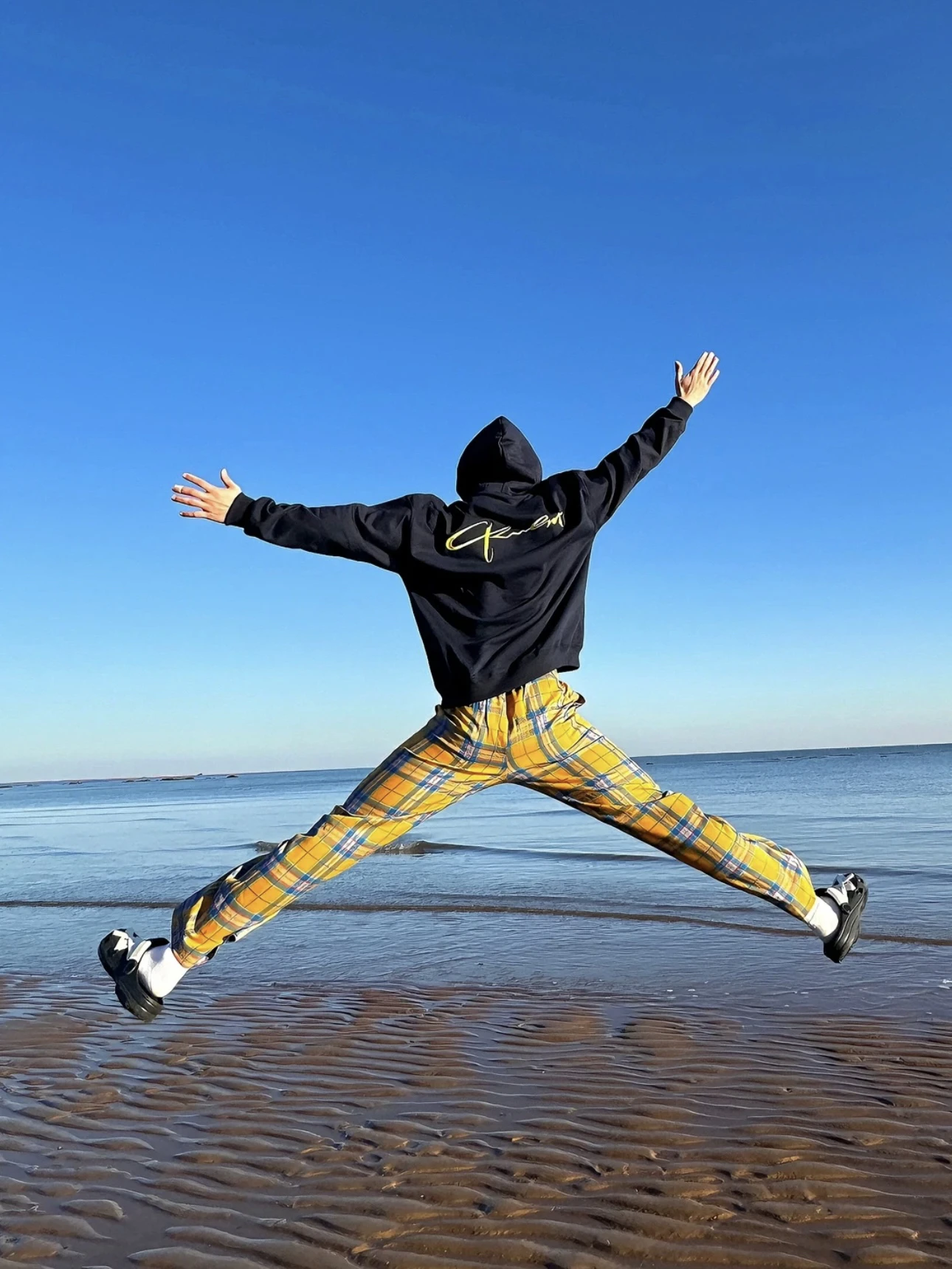 

American Retro Yellow Plaid Lazy Men's Long Pants Loose Floor-Length Walking Casual Trousers for Couples Spring Autumn