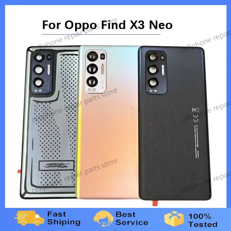 A+ Back Glass Cover For Oppo Find X3 Neo Back Door Replacement Battery Case, Rear Housing Cover CPH2207 With Camera Lens