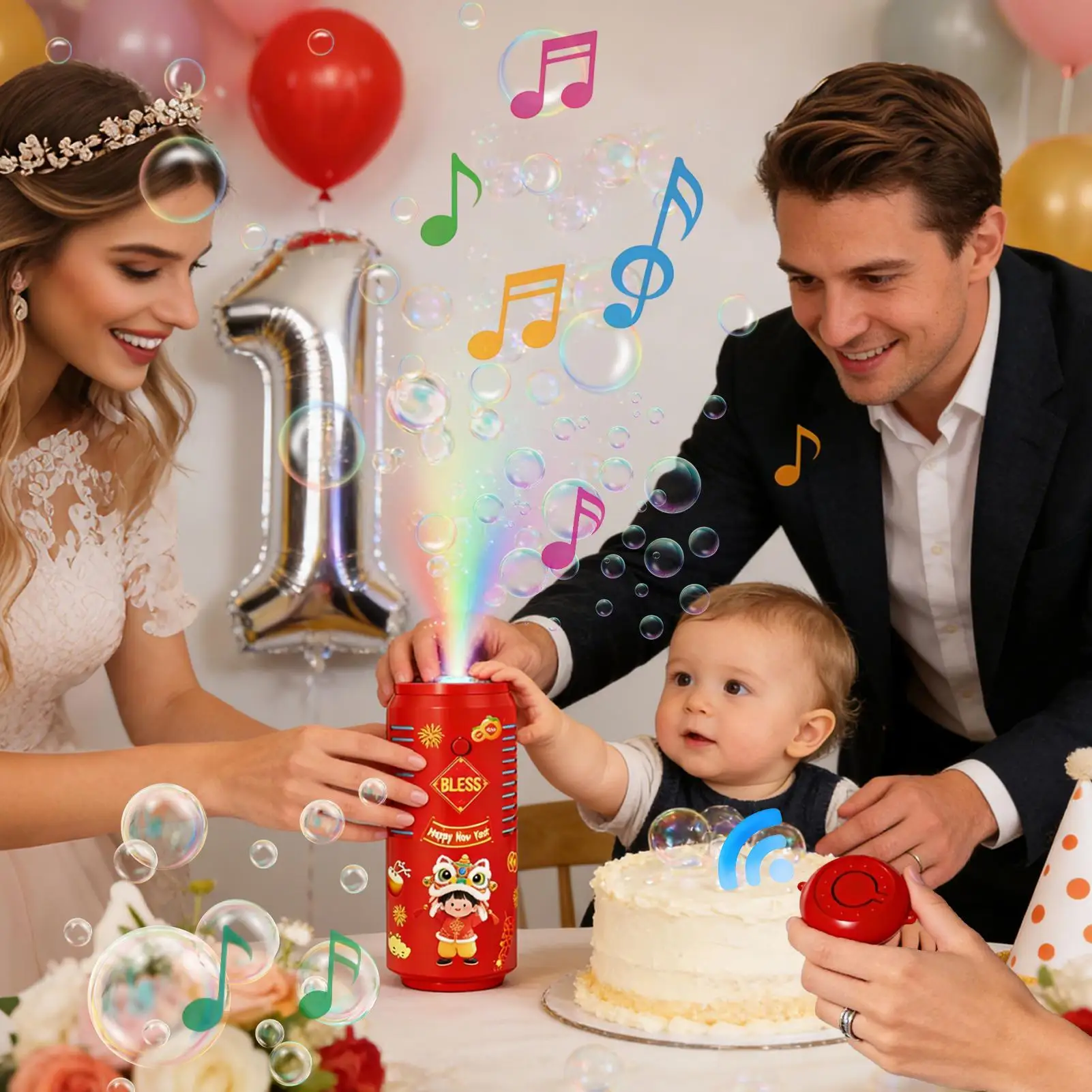 Automatische FireworksBubble Machine met flitslichten Geluiden voor kinderen Buitenspeelgoed Pro Party Festival Vier Bubble Machines