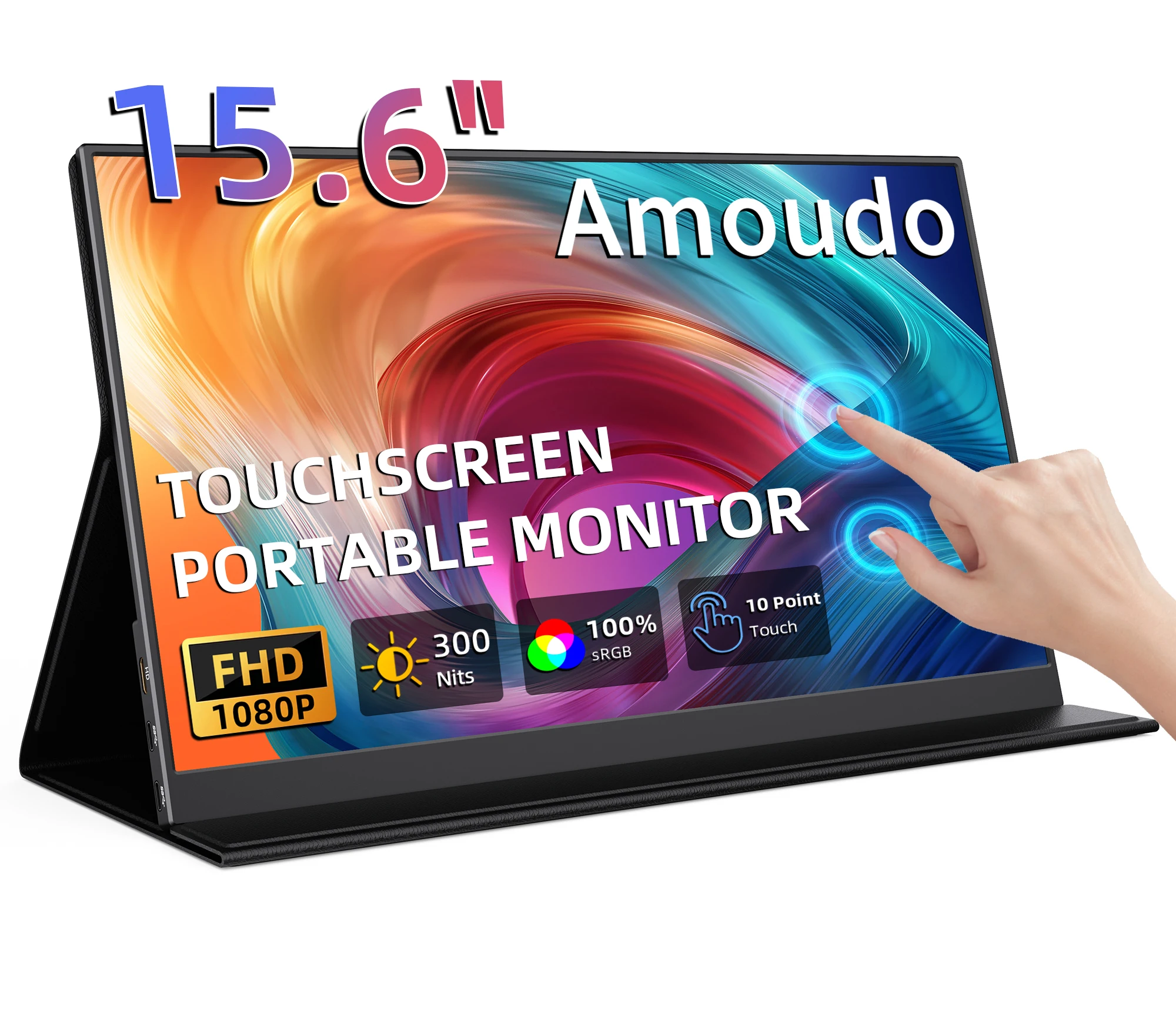 Tela sensível ao toque portátil de 15.6 polegadas, 1080p, fhd, ips, tela externa de toque de 10 pontos, alto-falantes duplos para xbox, ps4, switch, laptop, pc